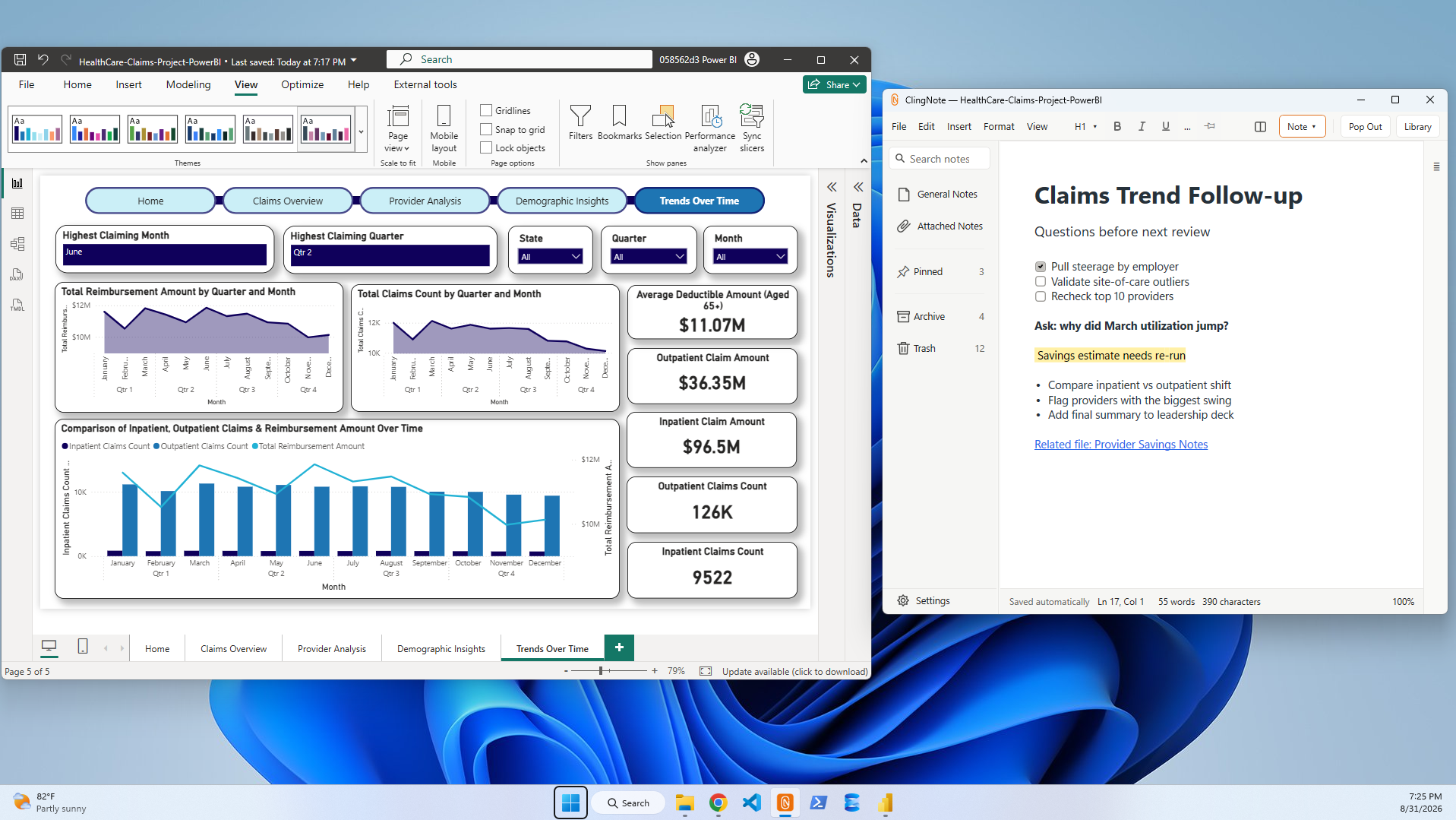 Power BI report beside its ClingNote note
